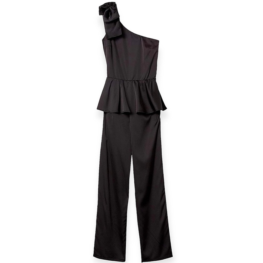 The Drop Women’s Medium Dressy Jumpsuit One Shoulder Stretch Black Pant Jumpsuit